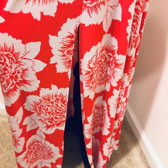 Slit-Front Maxi Skirt - Red Floral in Ultra Red - Picture 2 of 4